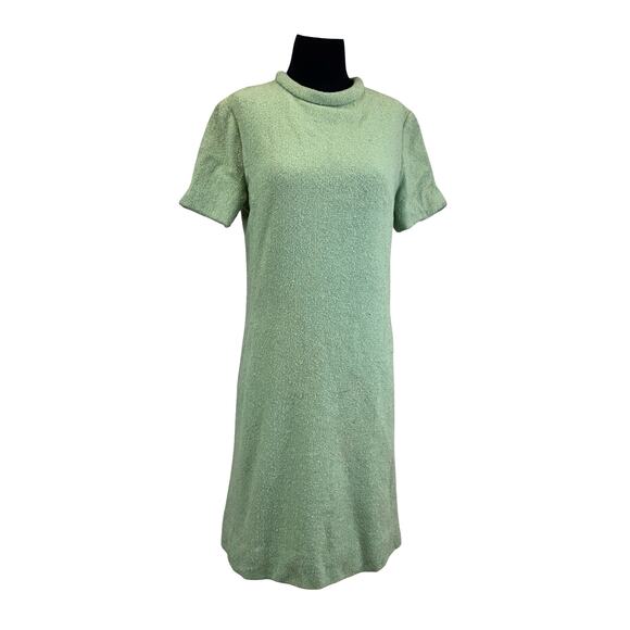 Vintage 1960s Mint Green Textured A-Line Dress - Size 16 Lined Mod Retro Look - Picture 2 of 16